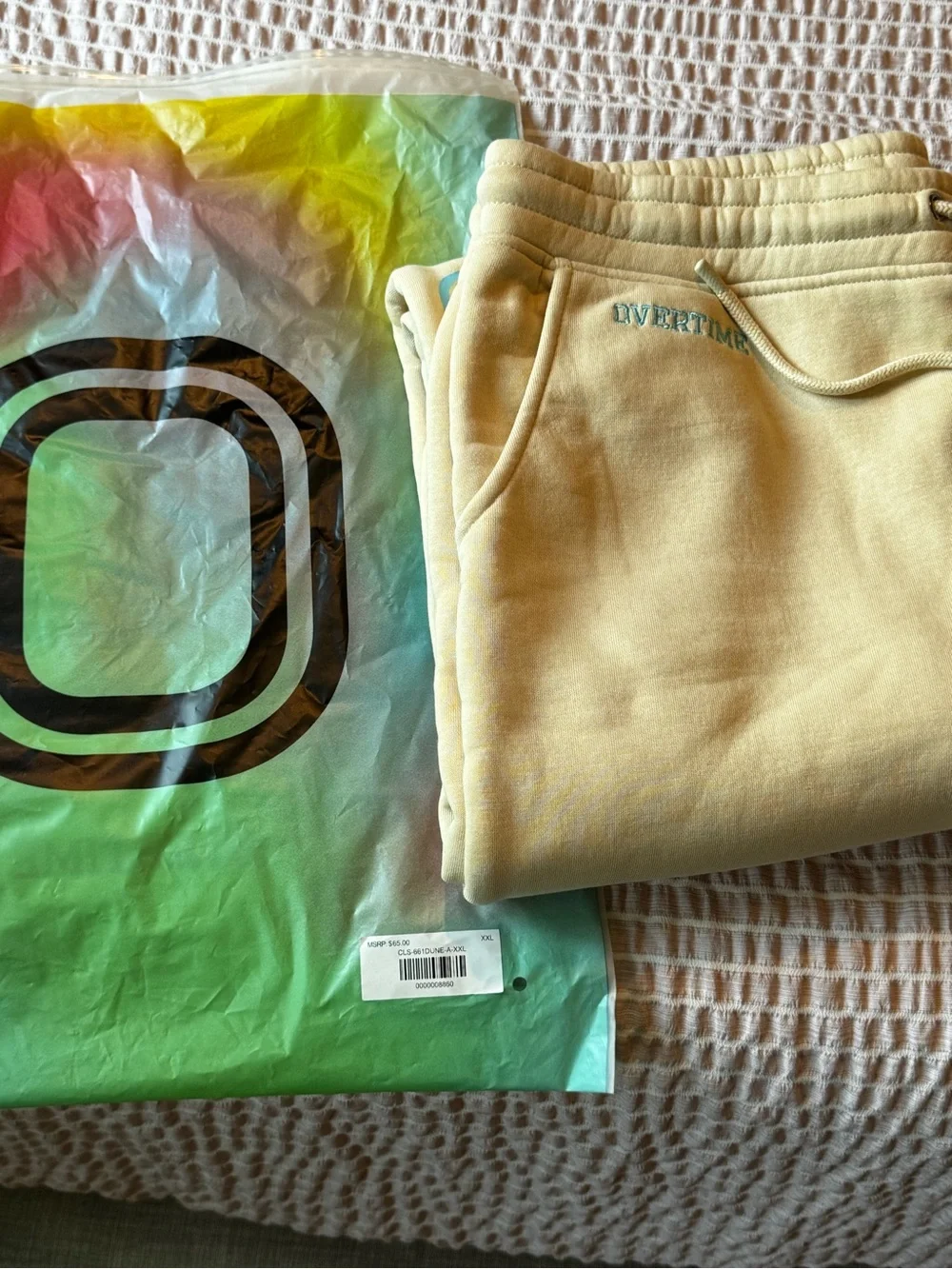 Brand New Overtime Cream Jogger Sweatpants with Blue Graphics 2XL nwt